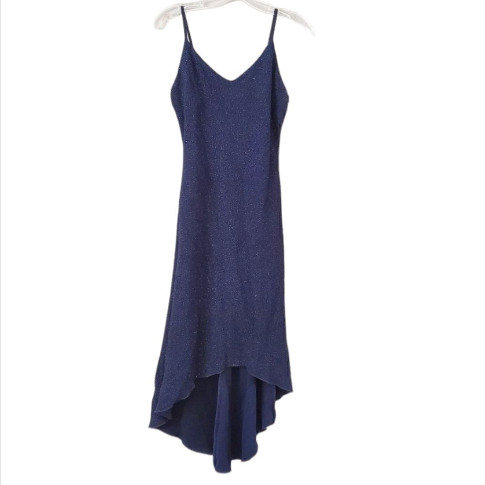 VINTAGE CITY TRIANGLES Women's High Low DRESS Navy Blue‎ Size Small Y2K
